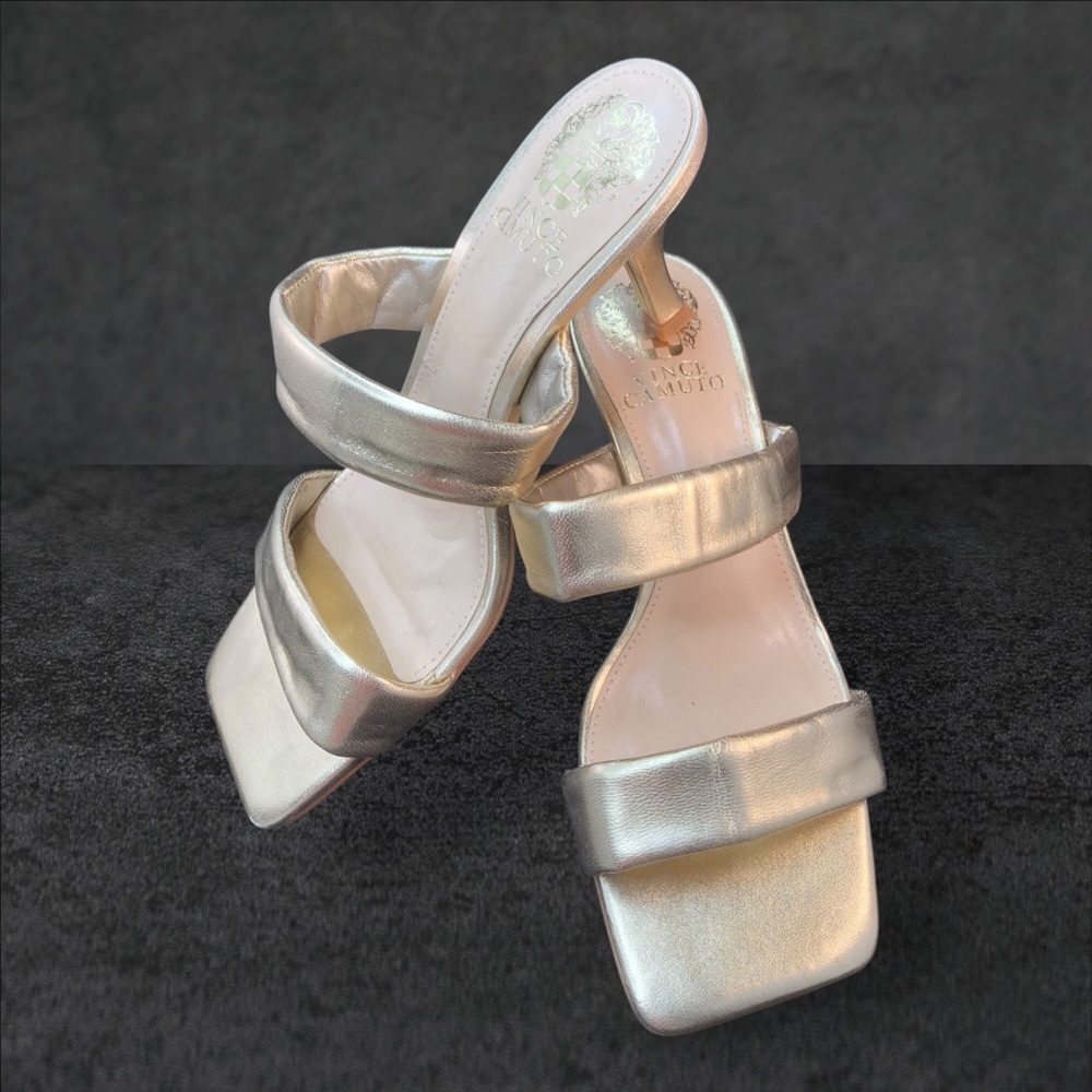 Vince Camuto Silver Metallic Double-Band Square-Toe Mules